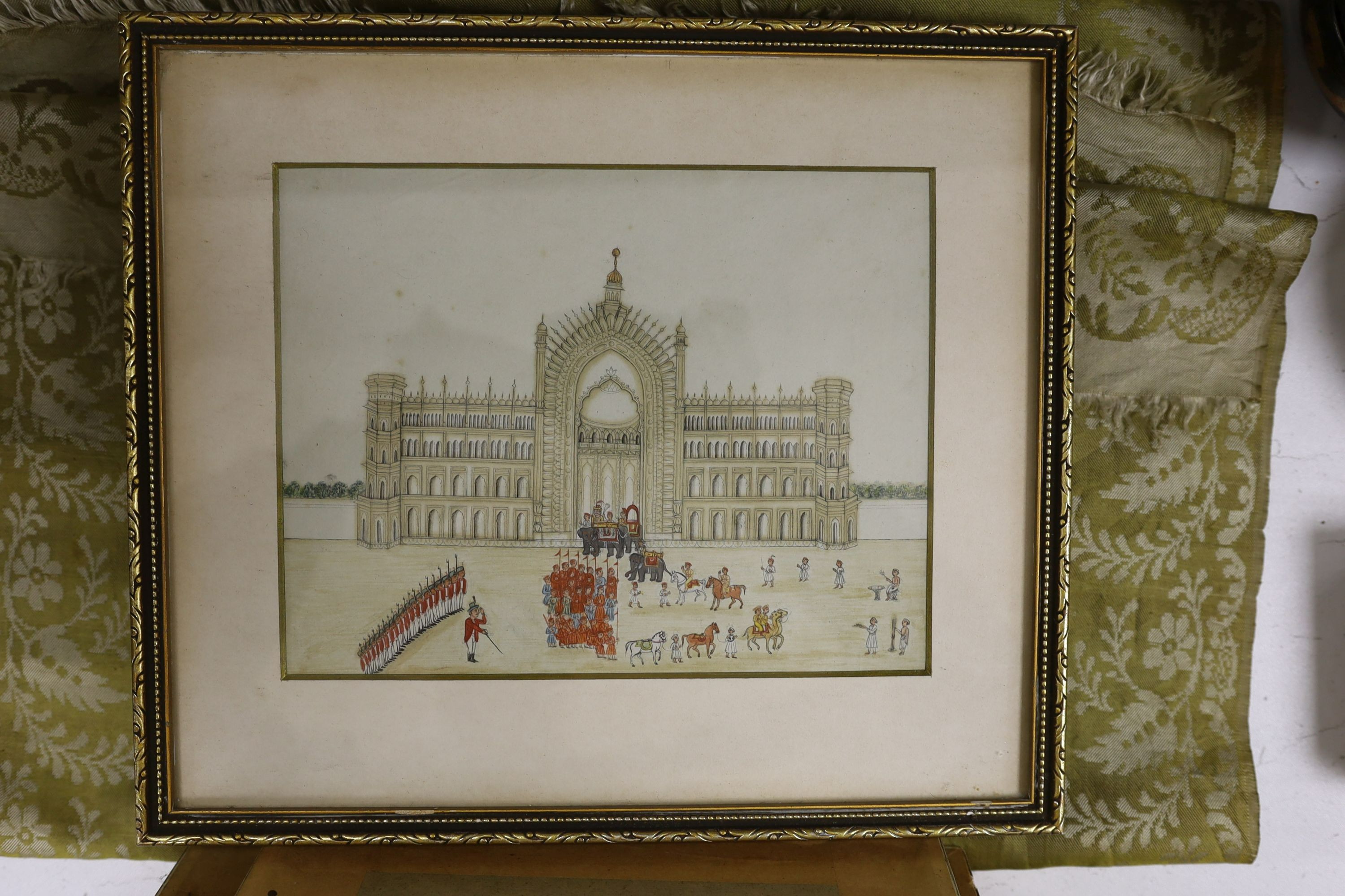 Indian School c.1900, four watercolours, Bride outside a palace and three further studies of palaces and temples, largest 16 x 21cm